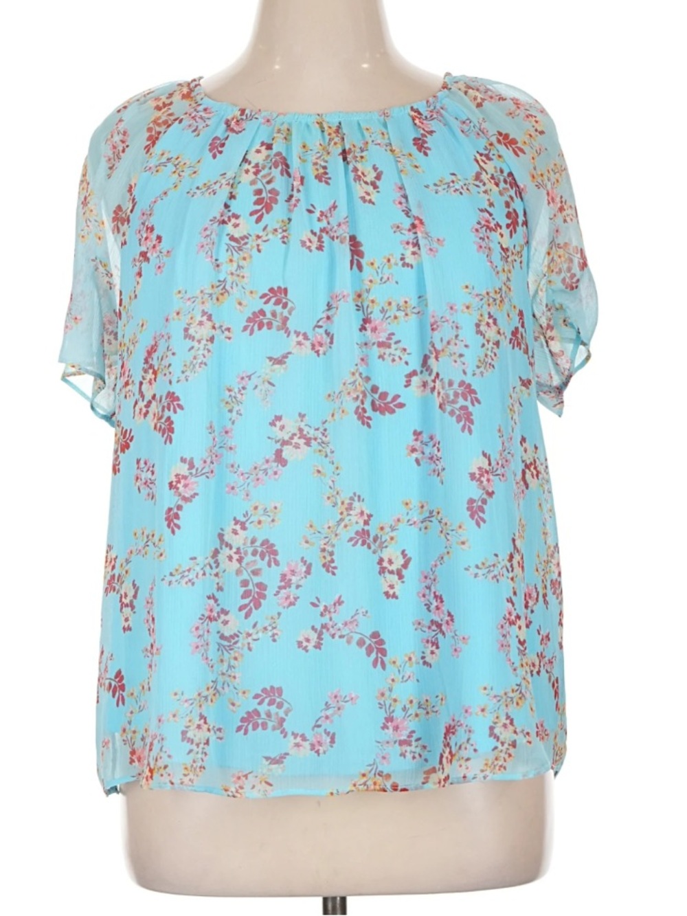 LC Lauren Conrad Aqua Floral Short Sleeve Blouse